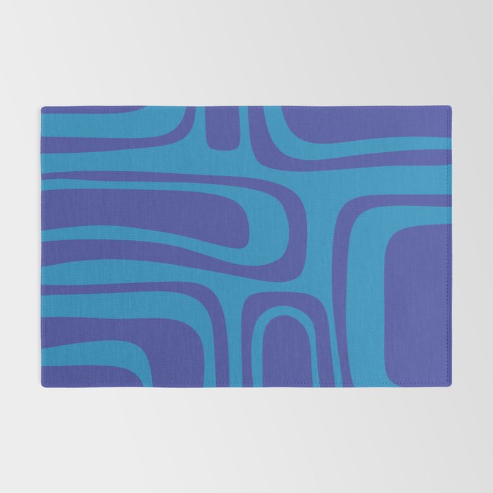 Blue Toned Abstract Mid Century Modern Palm Springs Pattern Rug Gallery Image 2