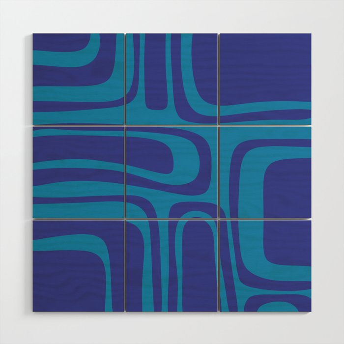 Blue Toned Abstract Mid Century Modern Palm Springs Pattern Wood Wall Art Gallery Image 1
