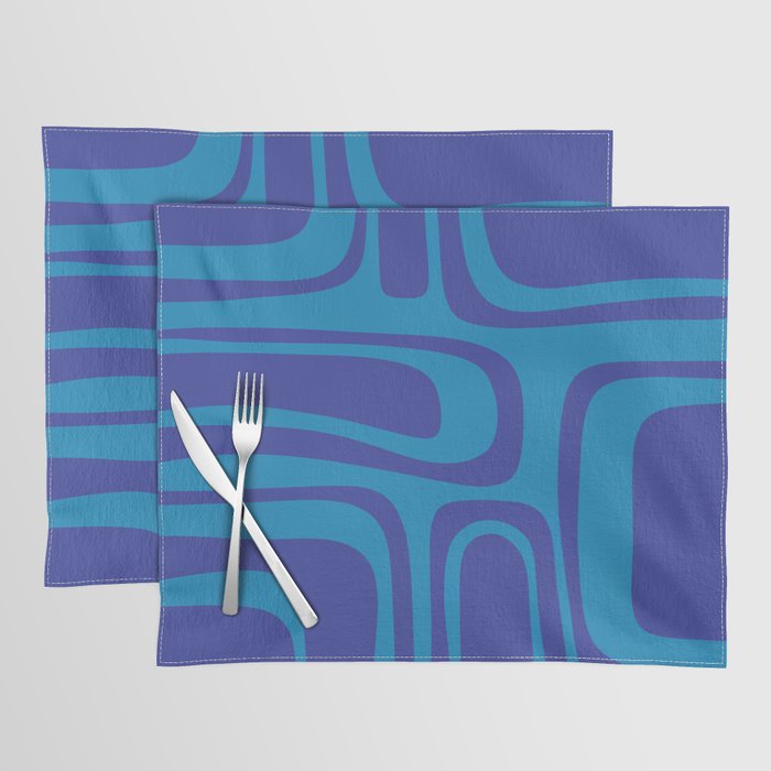 Blue Toned Abstract Mid Century Modern Palm Springs Pattern Placemat Gallery Image 1