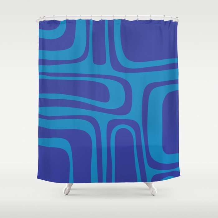 Blue Toned Abstract Mid Century Modern Palm Springs Pattern Shower Curtain Gallery Image 1