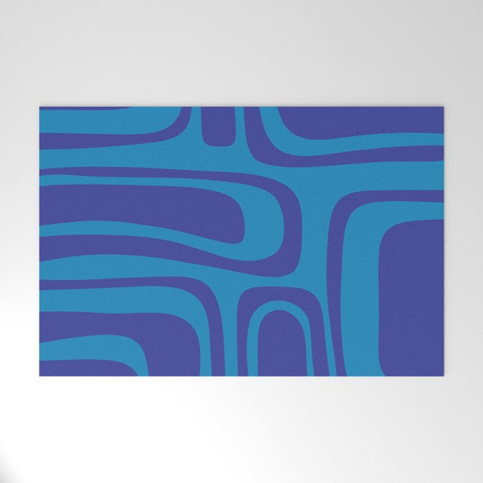 Blue Toned Abstract Mid Century Modern Palm Springs Pattern Welcome Mat Gallery Image 1