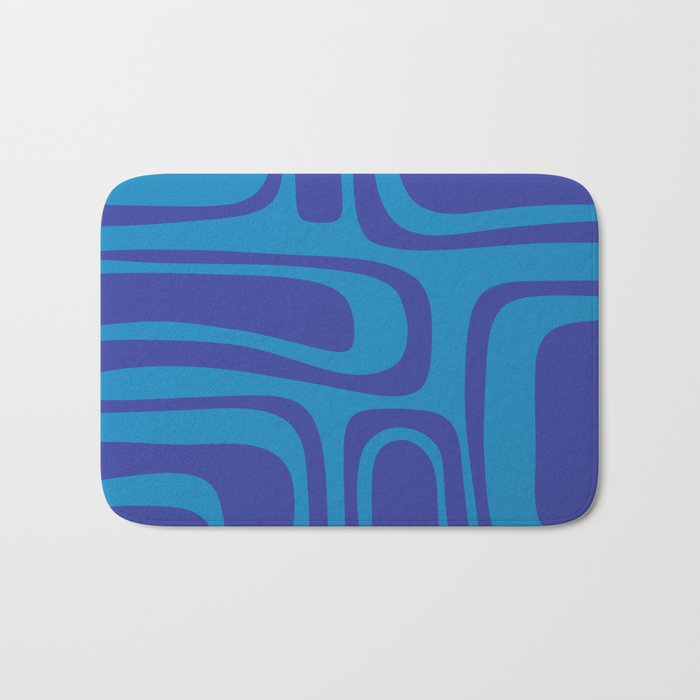 Blue Toned Abstract Mid Century Modern Palm Springs Pattern Bath Mat Gallery Image 1