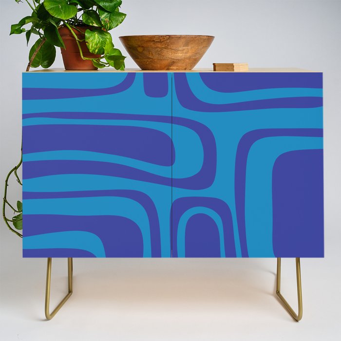 Blue Toned Abstract Mid Century Modern Palm Springs Pattern Credenza Gallery Image 1