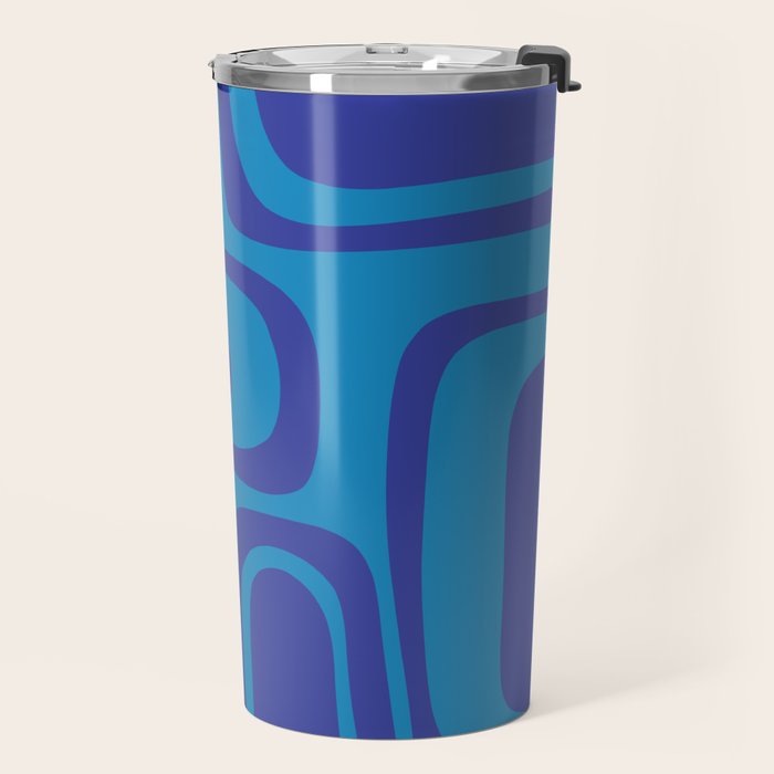 Blue Toned Abstract Mid Century Modern Palm Springs Pattern Travel Mug Gallery Image 2