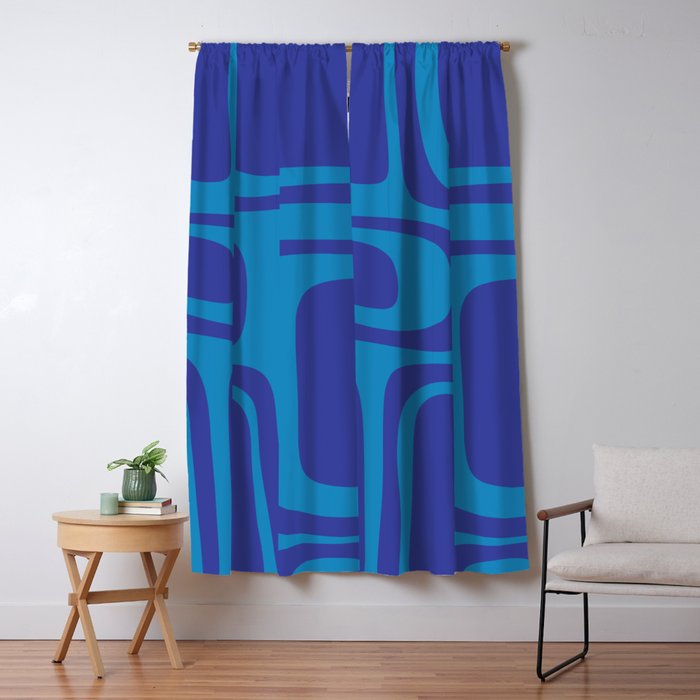 Blue Toned Abstract Mid Century Modern Palm Springs Pattern Window Curtain Gallery Image 5
