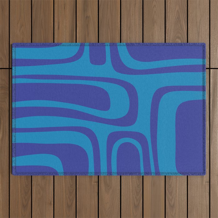 Blue Toned Abstract Mid Century Modern Palm Springs Pattern Outdoor Rug Gallery Image 1