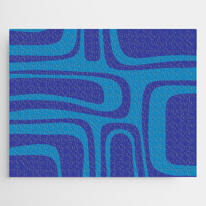 Blue Toned Abstract Mid Century Modern Palm Springs Pattern Jigsaw Puzzle Gallery Image 1