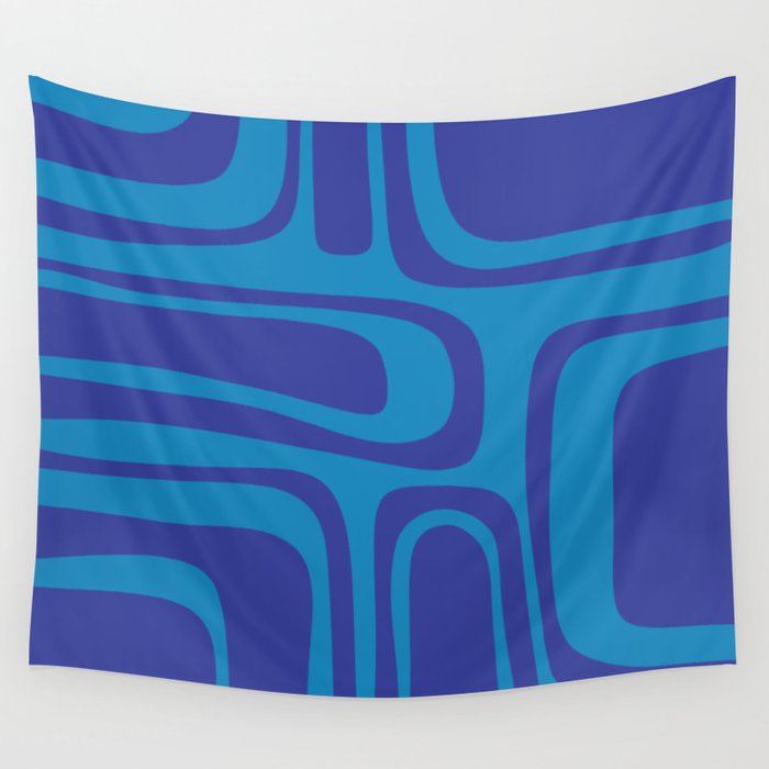 Blue Toned Abstract Mid Century Modern Palm Springs Pattern Wall Tapestry Gallery Image 4