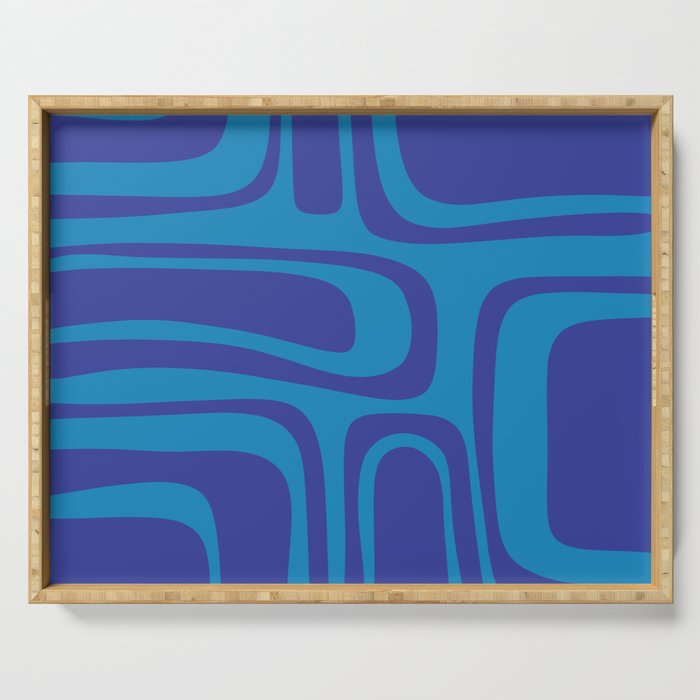 Blue Toned Abstract Mid Century Modern Palm Springs Pattern Serving Tray Gallery Image 1