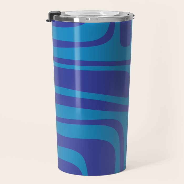 Blue Toned Abstract Mid Century Modern Palm Springs Pattern Travel Mug Gallery Image 3
