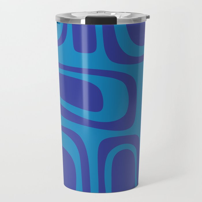 Blue Toned Abstract Mid Century Modern Palm Springs Pattern Travel Mug Gallery Image 1