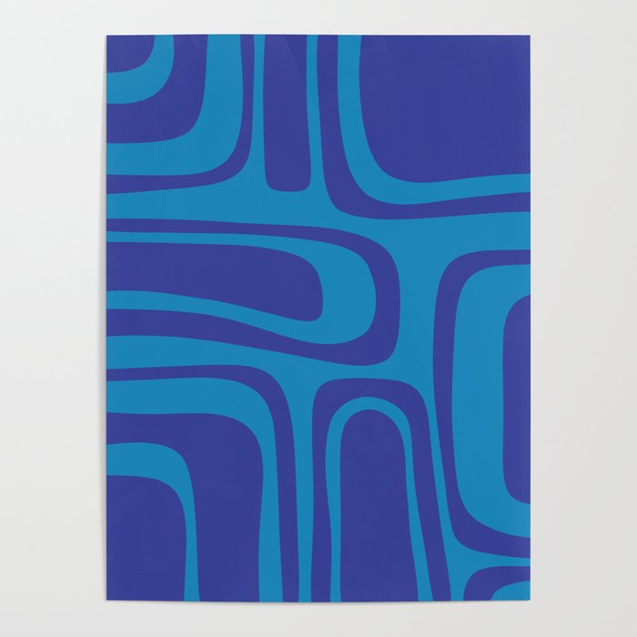 Blue Toned Abstract Mid Century Modern Palm Springs Pattern Poster Gallery Image 4