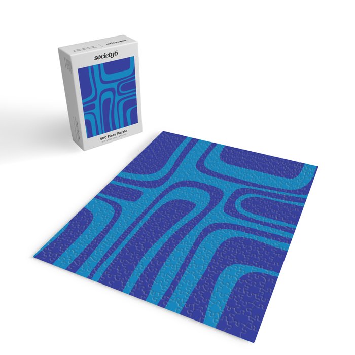 Blue Toned Abstract Mid Century Modern Palm Springs Pattern Jigsaw Puzzle Gallery Image 2