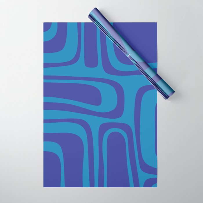 Blue Toned Abstract Mid Century Modern Palm Springs Pattern Wrapping Paper Gallery Image 1