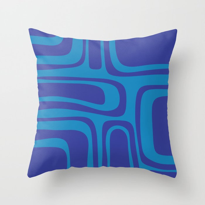 Blue Toned Abstract Mid Century Modern Palm Springs Pattern Throw Pillow Gallery Image 1