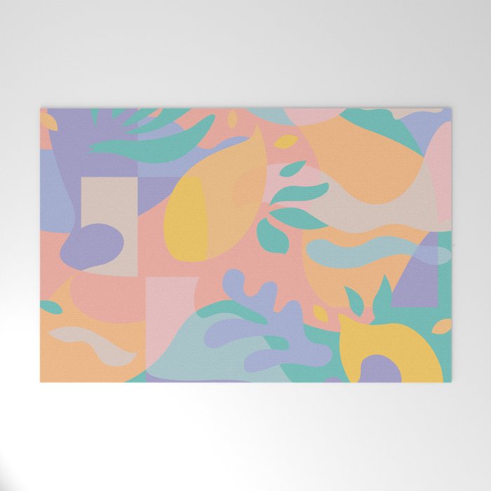 Lemons in Amalfi / Abstract shapes, Pink, Turquoise, Yellow, Lavender Welcome Mat Gallery Image 1
