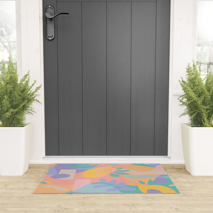 Lemons in Amalfi / Abstract shapes, Pink, Turquoise, Yellow, Lavender Welcome Mat Gallery Image 3