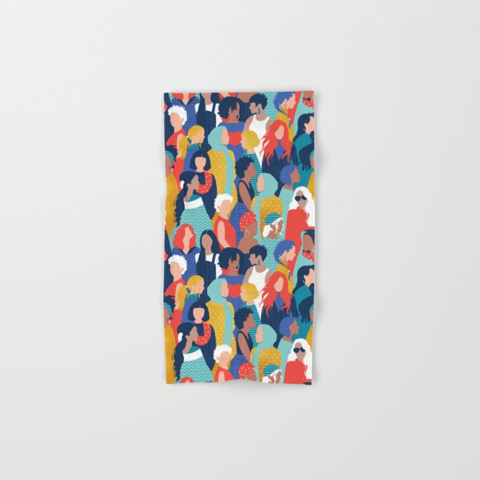 Every day we glow International Women's Day // midnight navy blue background teal, mint, electric blue neon orange red and gold humans  Bath Towel Gallery Image 1