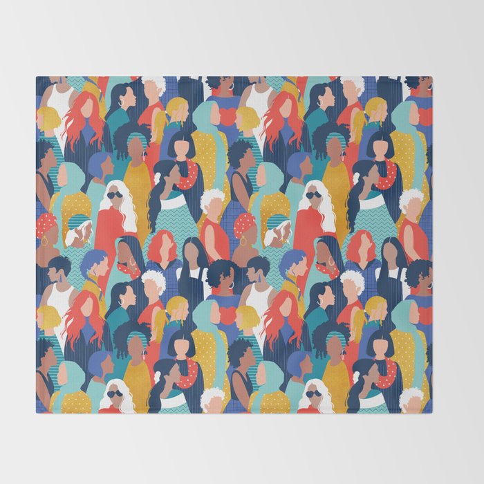 Every day we glow International Women's Day // midnight navy blue background teal, mint, electric blue neon orange red and gold humans  Throw Blanket Gallery Image 2