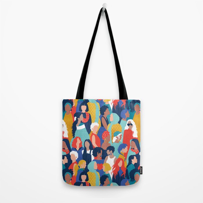 Every day we glow International Women's Day // midnight navy blue background teal, mint, electric blue neon orange red and gold humans  Tote Bag Gallery Image 2