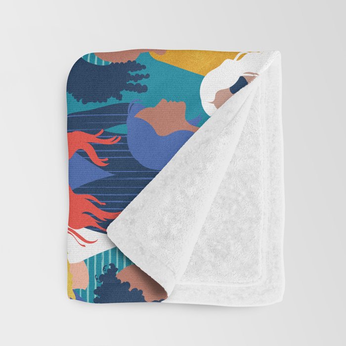 Every day we glow International Women's Day // midnight navy blue background teal, mint, electric blue neon orange red and gold humans  Throw Blanket Gallery Image 3