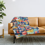 Every day we glow International Women's Day // midnight navy blue background teal, mint, electric blue neon orange red and gold humans  Throw Blanket Gallery Image 1