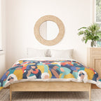 Every day we glow International Women's Day // midnight navy blue background teal, mint, electric blue neon orange red and gold humans  Duvet Cover Gallery Image 3