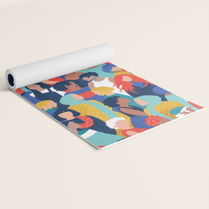 Every day we glow International Women's Day // midnight navy blue background teal, mint, electric blue neon orange red and gold humans  Yoga Mat Gallery Image 2