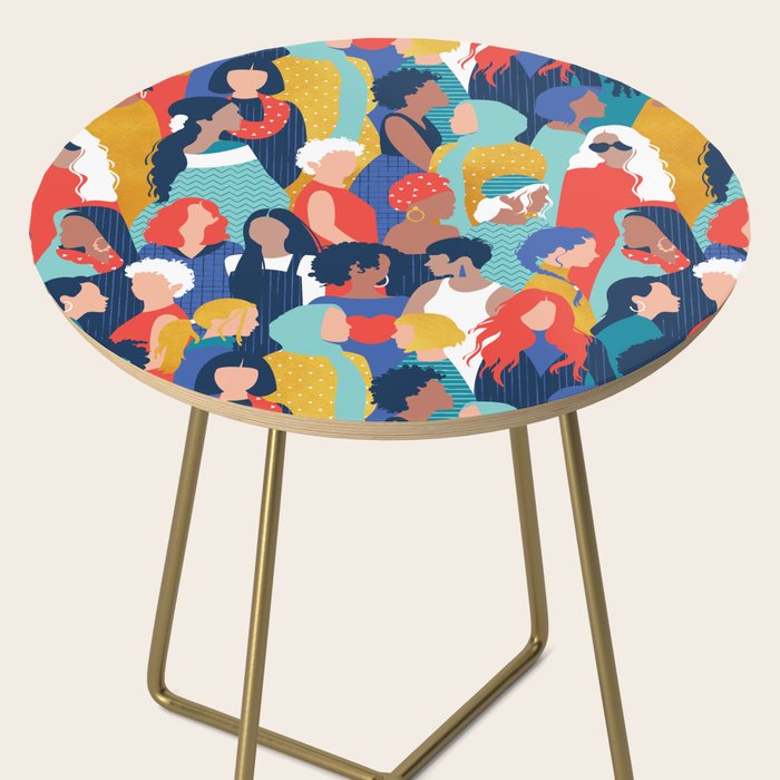 Every day we glow International Women's Day // midnight navy blue background teal, mint, electric blue neon orange red and gold humans  Side Table Gallery Image 2