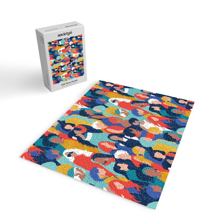 Every day we glow International Women's Day // midnight navy blue background teal, mint, electric blue neon orange red and gold humans  Jigsaw Puzzle Gallery Image 2