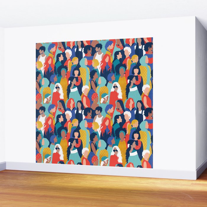 Every day we glow International Women's Day // midnight navy blue background teal, mint, electric blue neon orange red and gold humans  Wall Mural Gallery Image 2