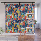 Every day we glow International Women's Day // midnight navy blue background teal, mint, electric blue neon orange red and gold humans  Wall Mural Gallery Image 1