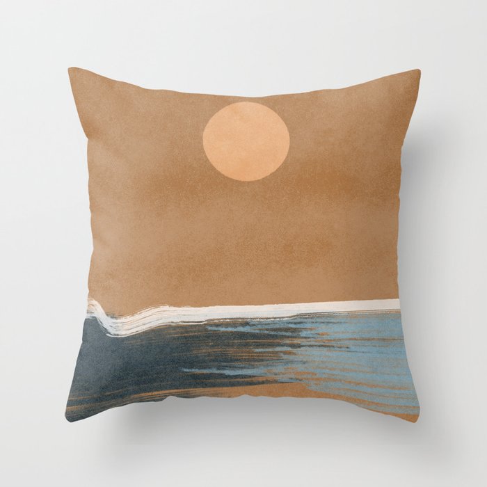 Sunset with minimal shapes on kraft paper Throw Pillow Gallery Image 1
