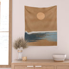Sunset with minimal shapes on kraft paper Wall Tapestry Gallery Image 2