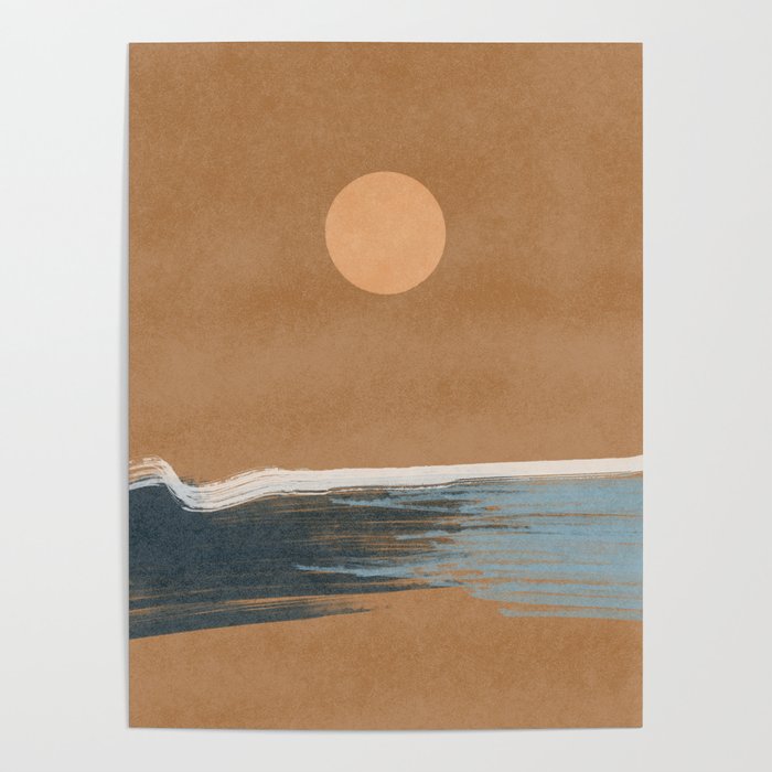 Sunset with minimal shapes on kraft paper Poster Gallery Image 1