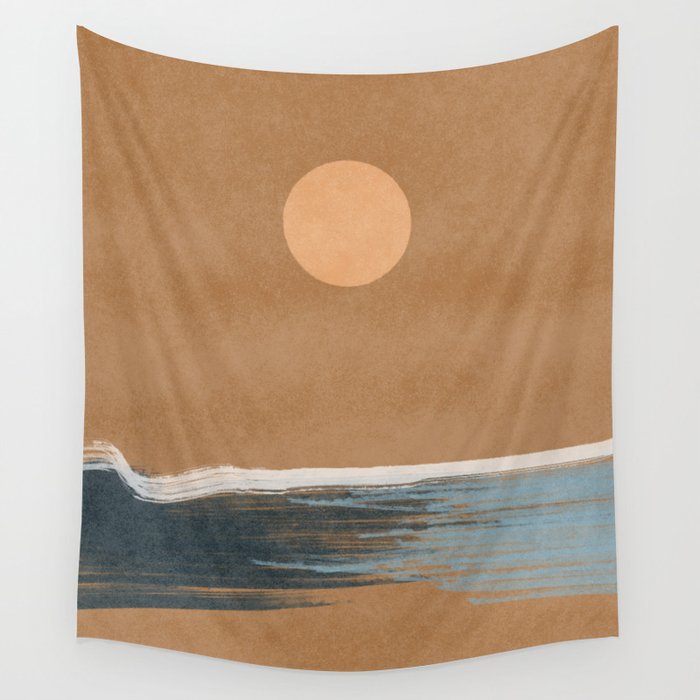 Sunset with minimal shapes on kraft paper Wall Tapestry Gallery Image 4
