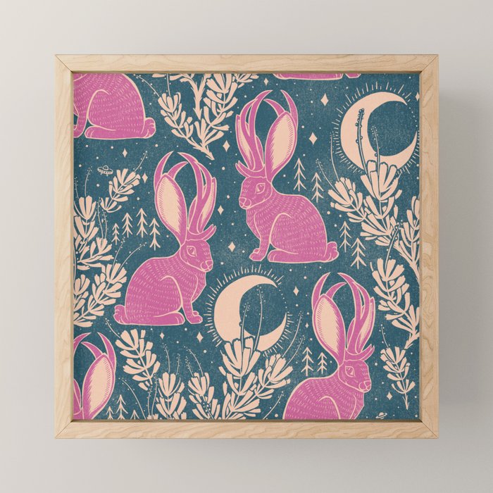 Jackalope - blue and purple  Mini Art Print Gallery Image 1