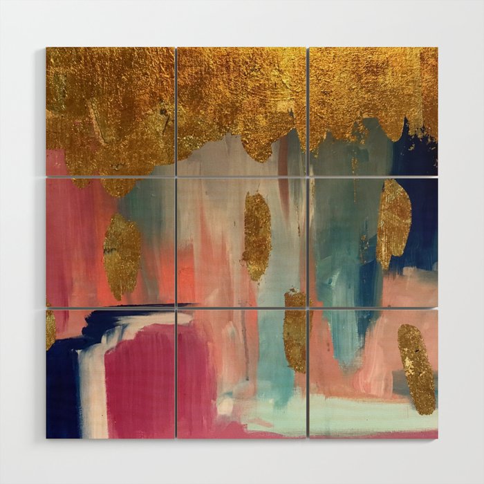 Gold Leaf & Indigo Blue Abstract Wood Wall Art Gallery Image 1
