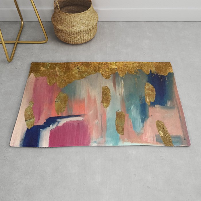 Gold Leaf & Indigo Blue Abstract Rug Gallery Image 1