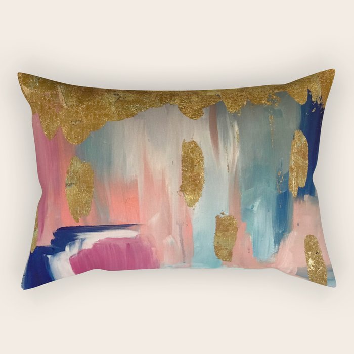 Gold Leaf & Indigo Blue Abstract Rectangular Pillow Gallery Image 1