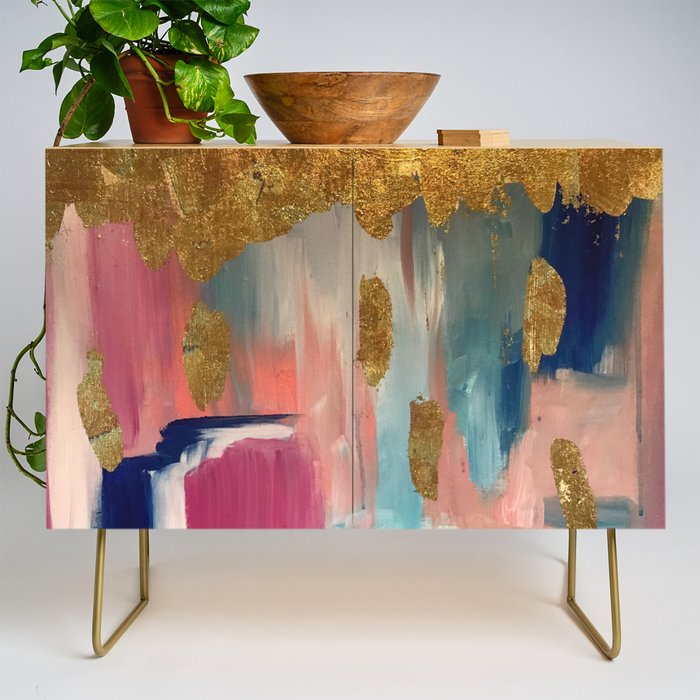 Gold Leaf & Indigo Blue Abstract Credenza Gallery Image 1