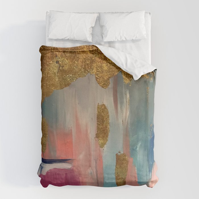 Gold Leaf & Indigo Blue Abstract Duvet Cover Gallery Image 6