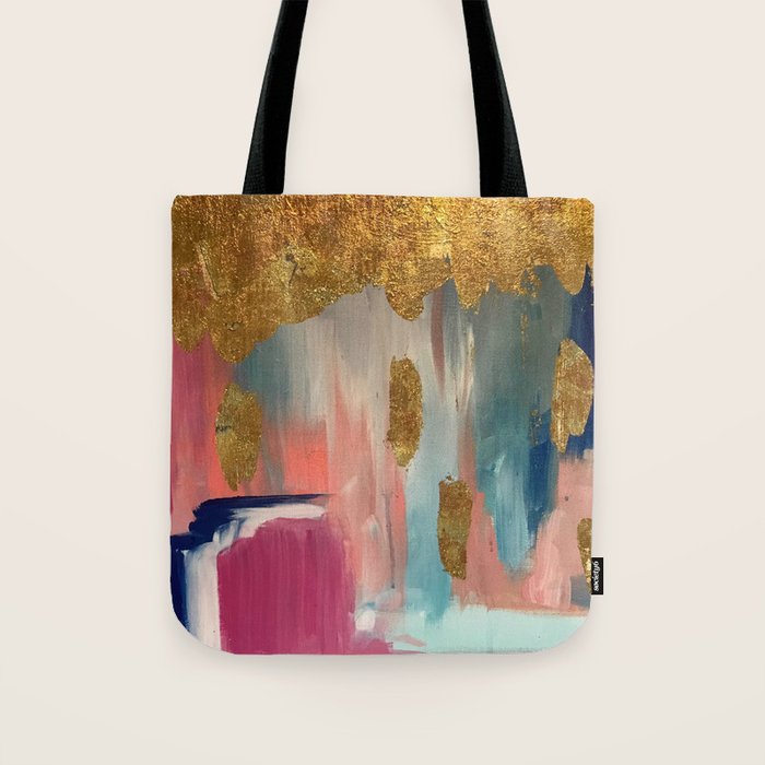 Gold Leaf & Indigo Blue Abstract Tote Bag Gallery Image 1