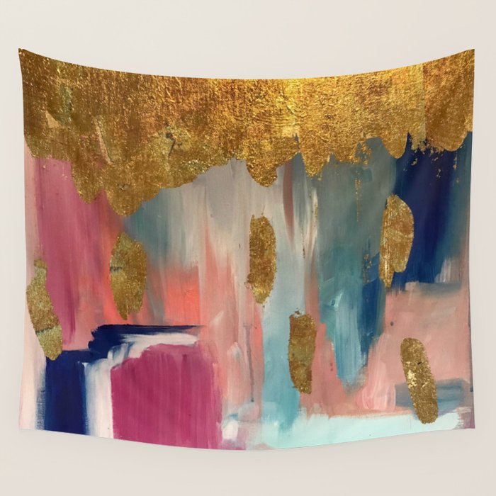 Gold Leaf & Indigo Blue Abstract Wall Tapestry Gallery Image 4