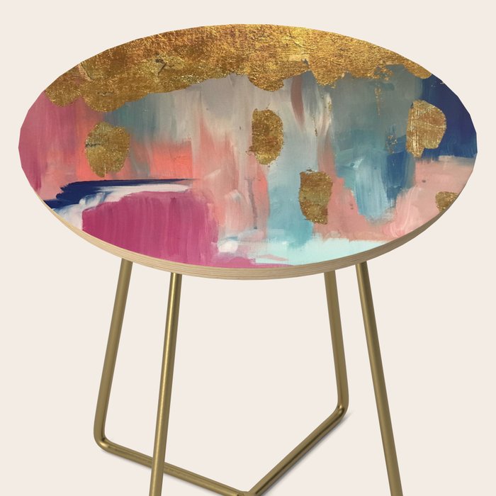 Gold Leaf & Indigo Blue Abstract Side Table Gallery Image 2