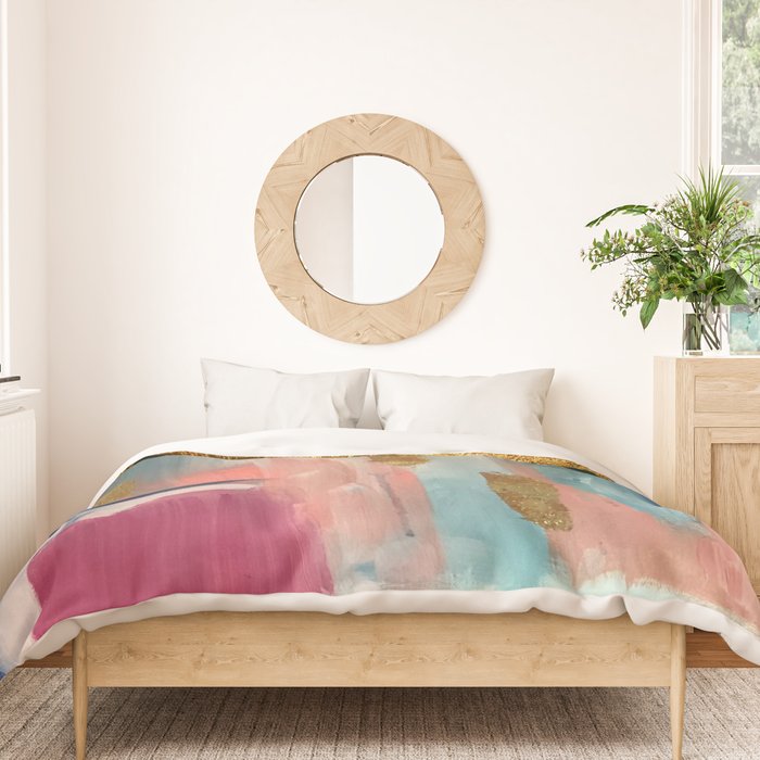 Gold Leaf & Indigo Blue Abstract Duvet Cover Gallery Image 3