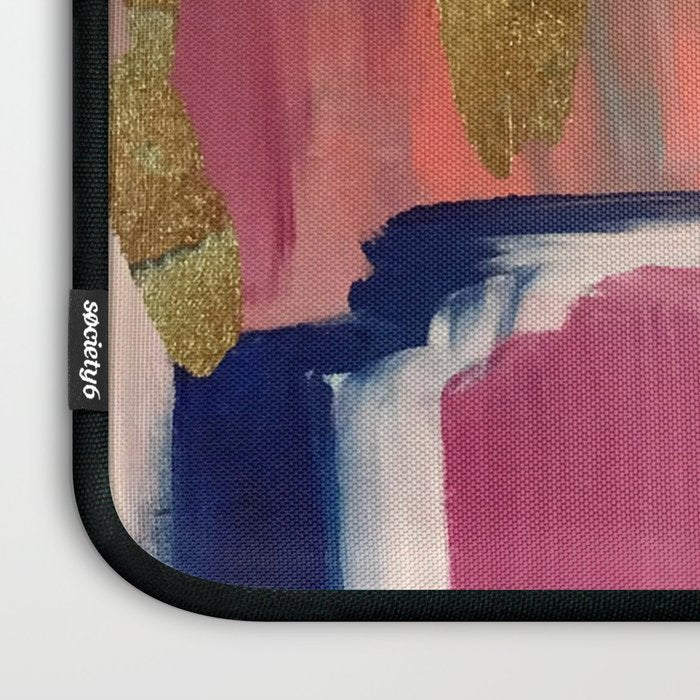 Gold Leaf & Indigo Blue Abstract Laptop Sleeve Gallery Image 3