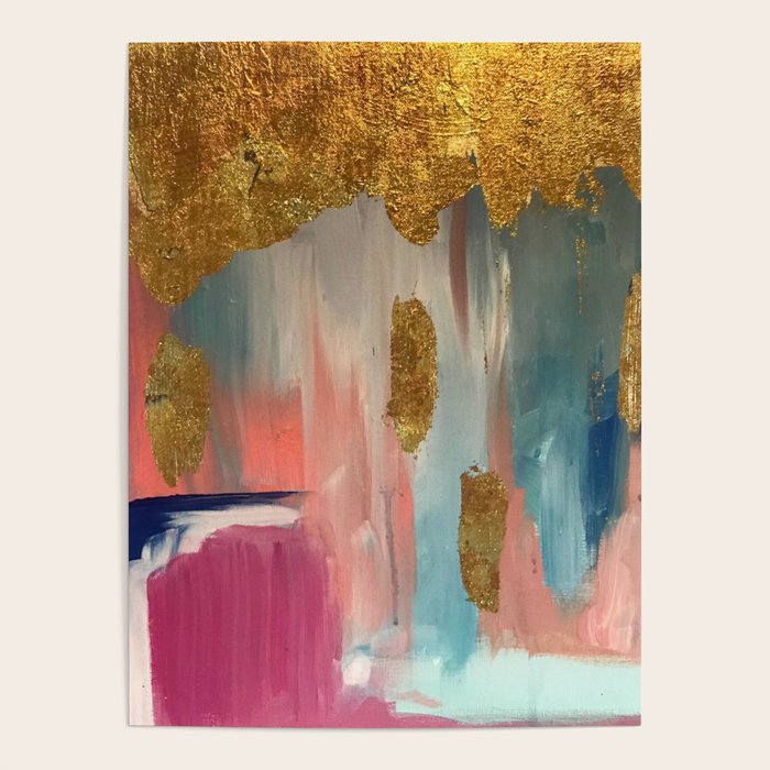 Gold Leaf & Indigo Blue Abstract Poster Gallery Image 4