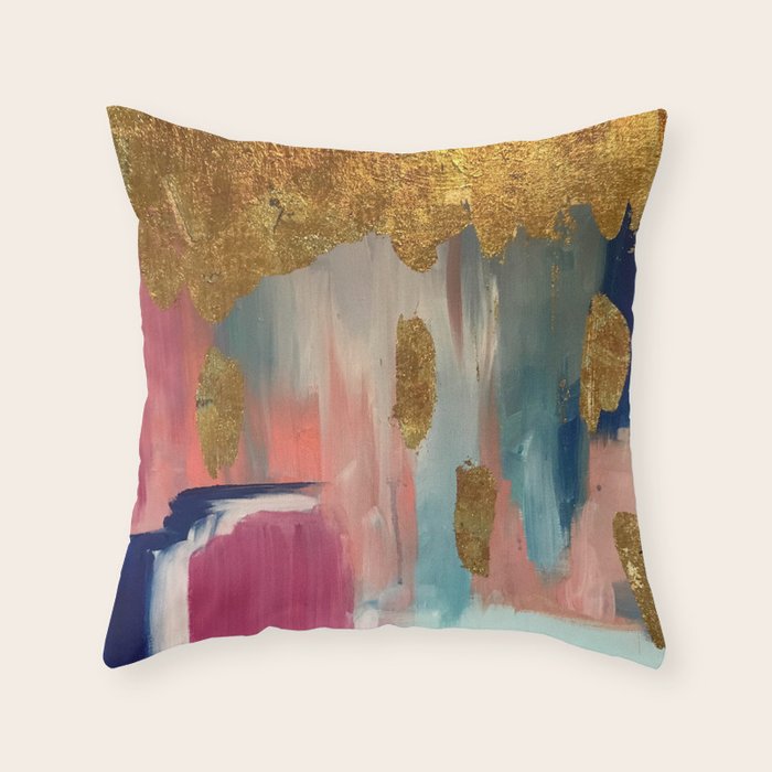 Gold Leaf & Indigo Blue Abstract Throw Pillow Gallery Image 6