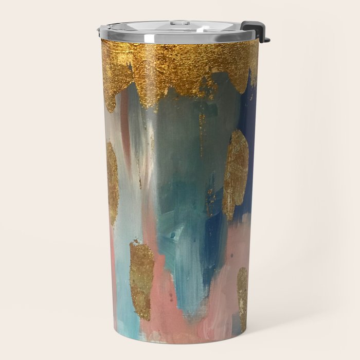 Gold Leaf & Indigo Blue Abstract Travel Mug Gallery Image 2
